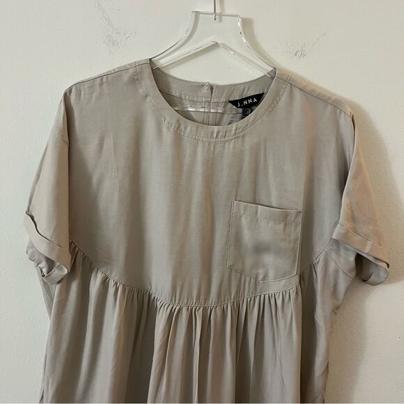 J.NNA Beige Tan Babydoll Style Tunic Mini Dress Top size small NWT - Picture 3 of 12